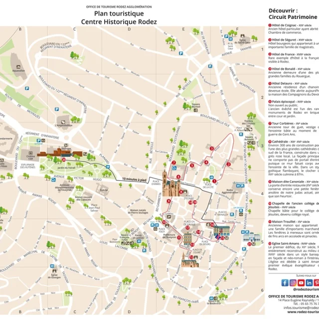 Plan papier touristique du centre-ville de Rodez