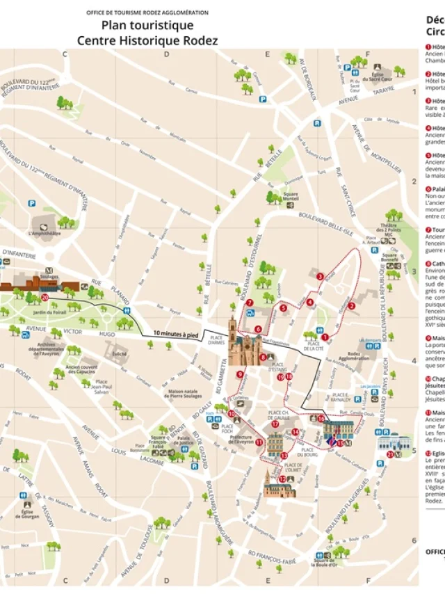 Plan papier touristique du centre-ville de Rodez